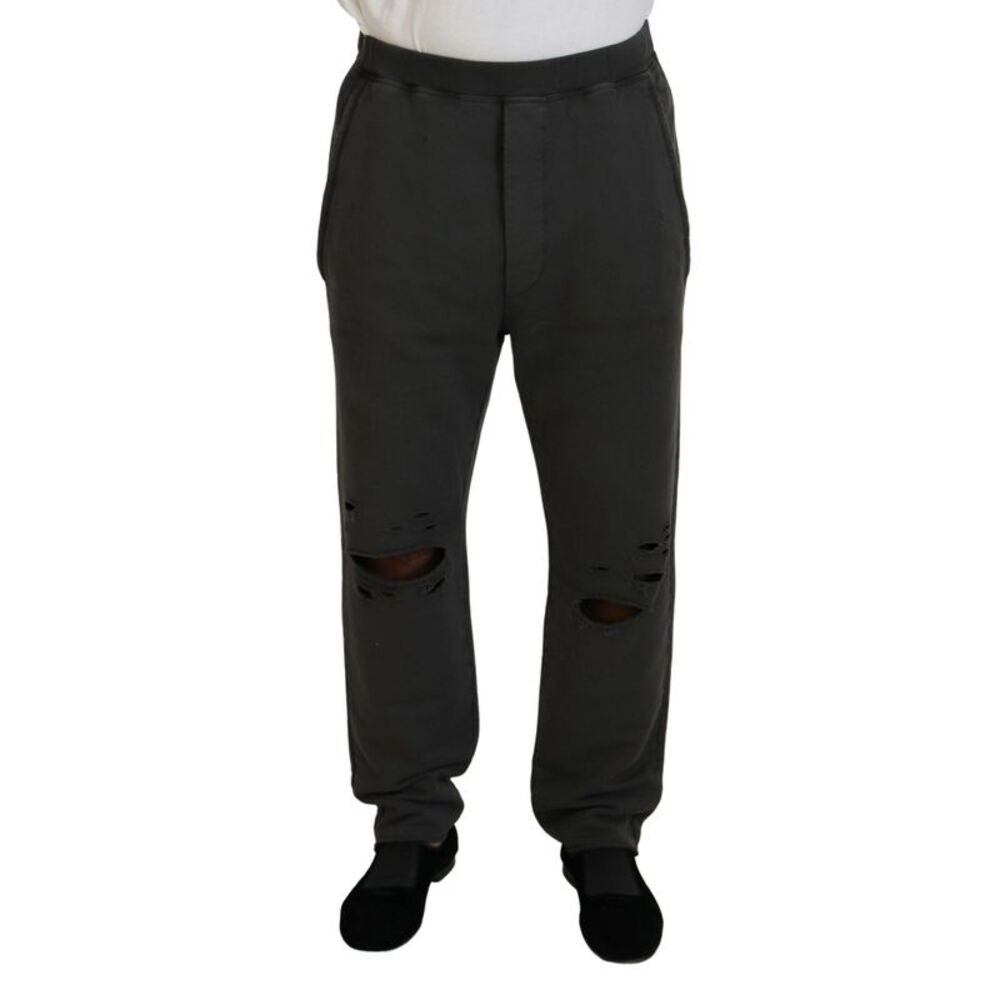 Dsquared² Dark Gray Cotton Men Casual Tattered Men's Pants